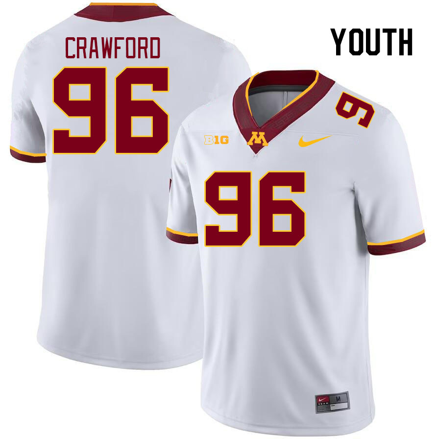 Youth #96 Mark Crawford Minnesota Golden Gophers College Football Jerseys Stitched-White - Click Image to Close